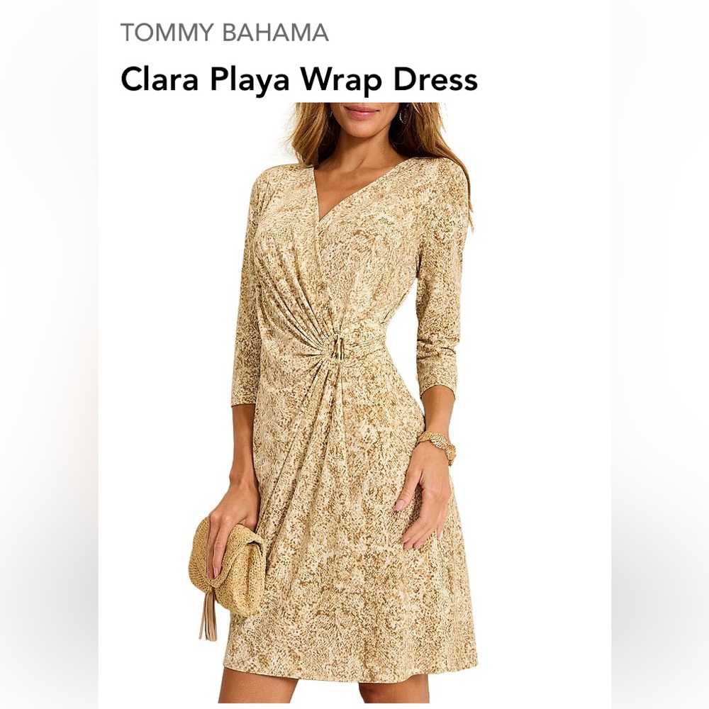 Tommy Bahama Tan Ruched Wrap Dress